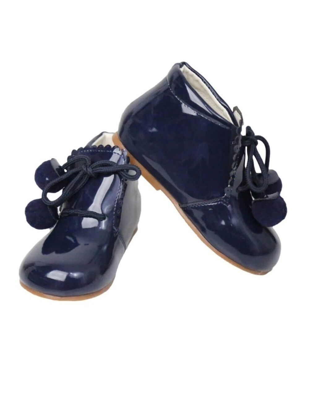 Spanish style navy unisex Pom Pom booties